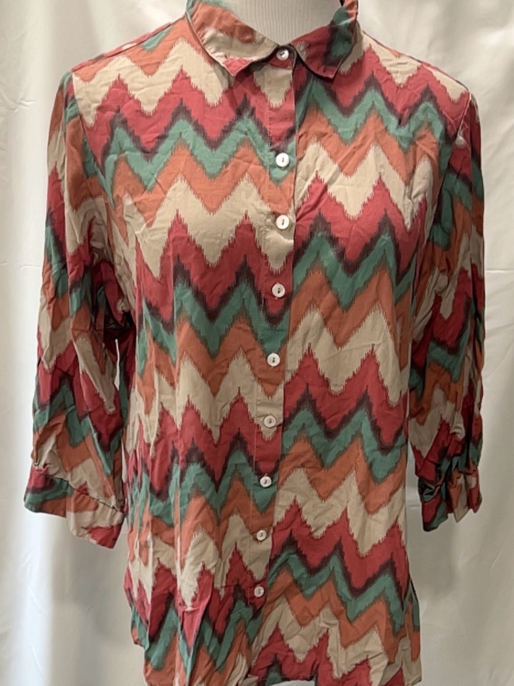 Utsa Womens XXL Top Multicolored Chevron Ikat Long Sleeve Button Down Shirt